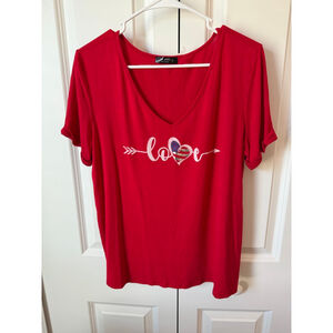 AVA JAMES Red Love Graphic Short Sleeve Tee XL